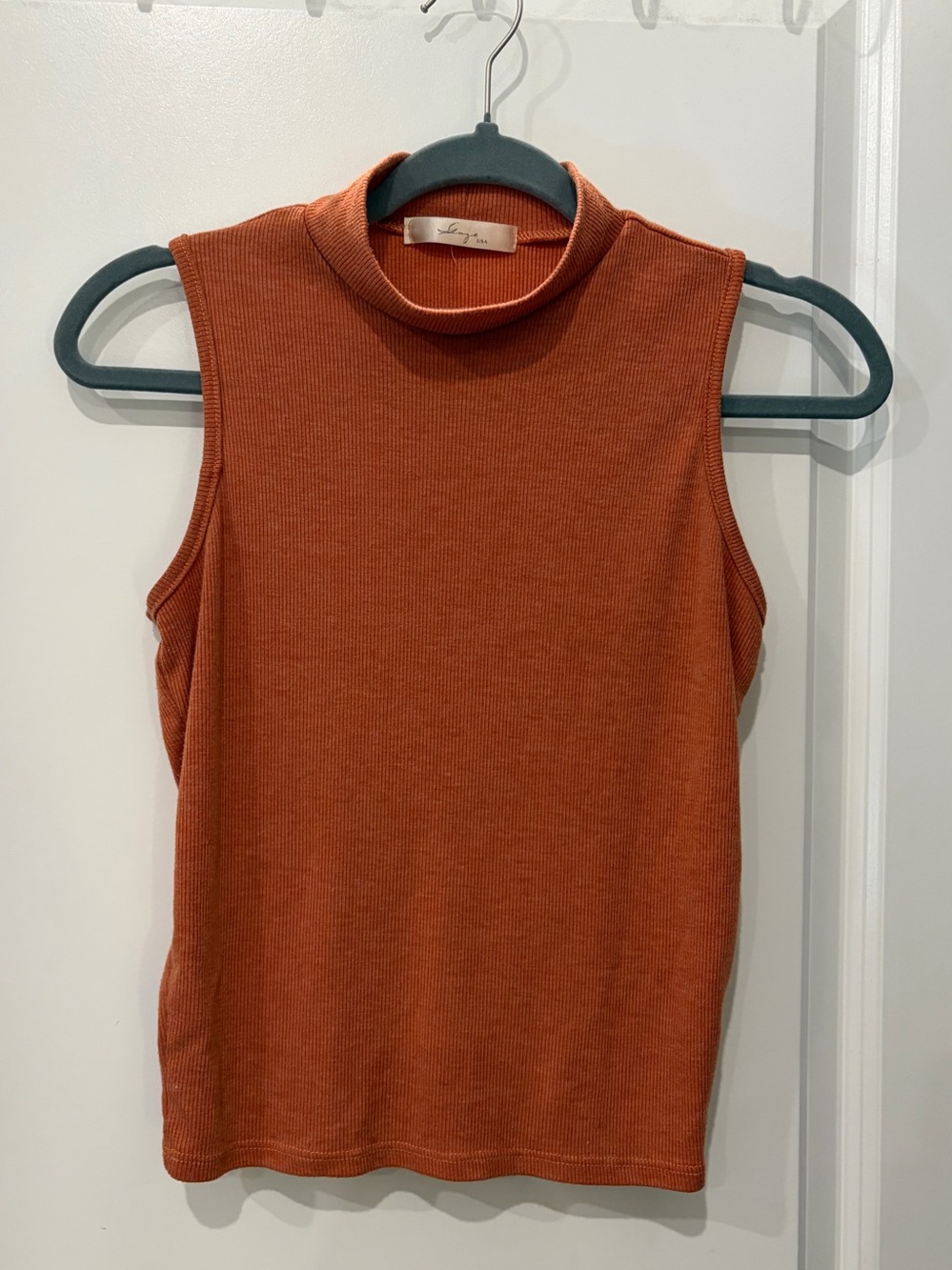 gaze Ribbed Sleeveless Mock Neck Tank - Burnt Orange